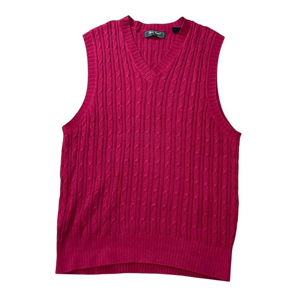 Bobby Jones Collection Mens Red Cable Knit Sweater Vest Large 100% Cotton Slim
